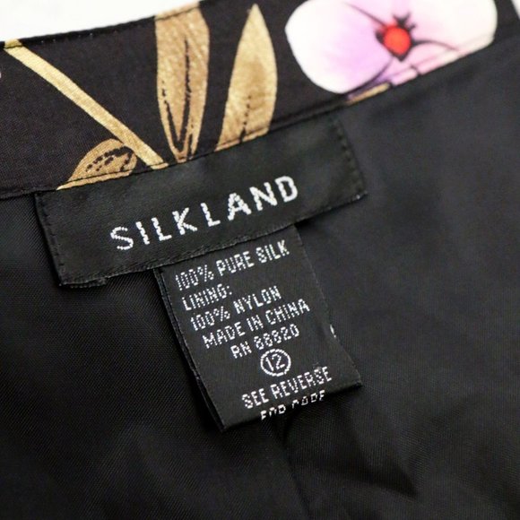 Silkland Women's 12 100% Pure Silk Tropical Vibrant Colorful Floral Pant Black - Picture 3 of 14
